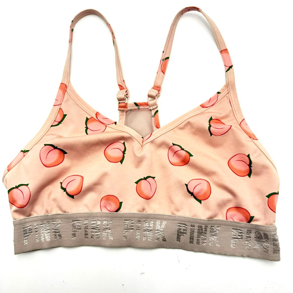 VICTORIA'S SECRET Small Pink Ultimate Peach Emoji‎ Sports Bra Adjustable Straps - Picture 1 of 4